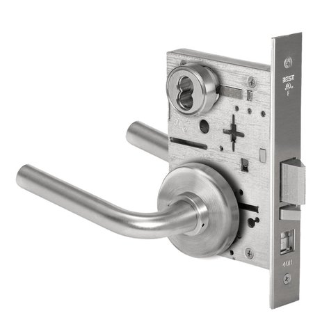 BEST Grade 1 Office Mortise Lock, 12 Lever, H Rose, SFIC Housing Less Core, Satin Stainless Steel Finish,  45H7A12H630